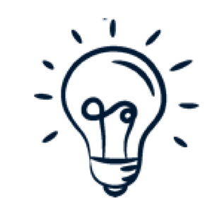 Ícono de línea de una bombilla encendida, que simboliza ideas, creatividad o innovación.