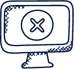 Ícono de línea simple de un monitor de computadora con un símbolo X.